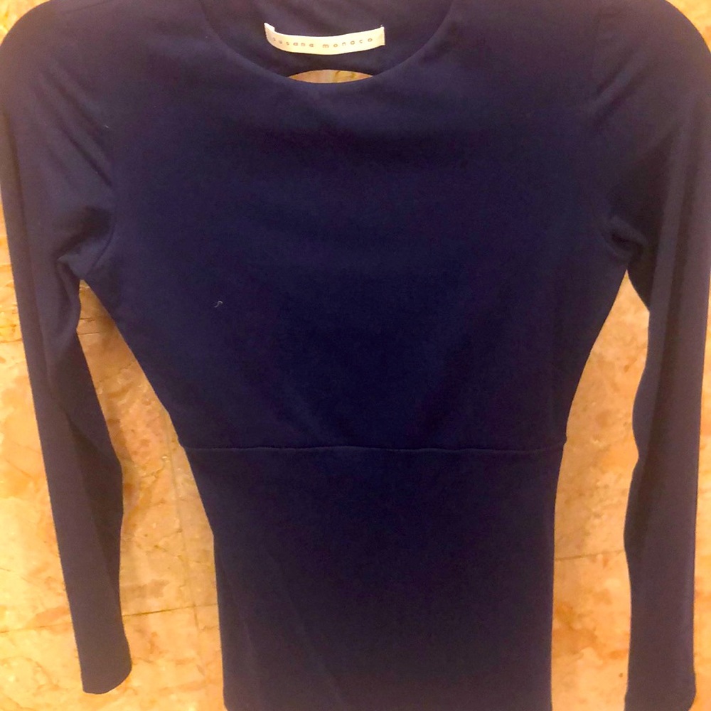 Navy day to night top with open back detail